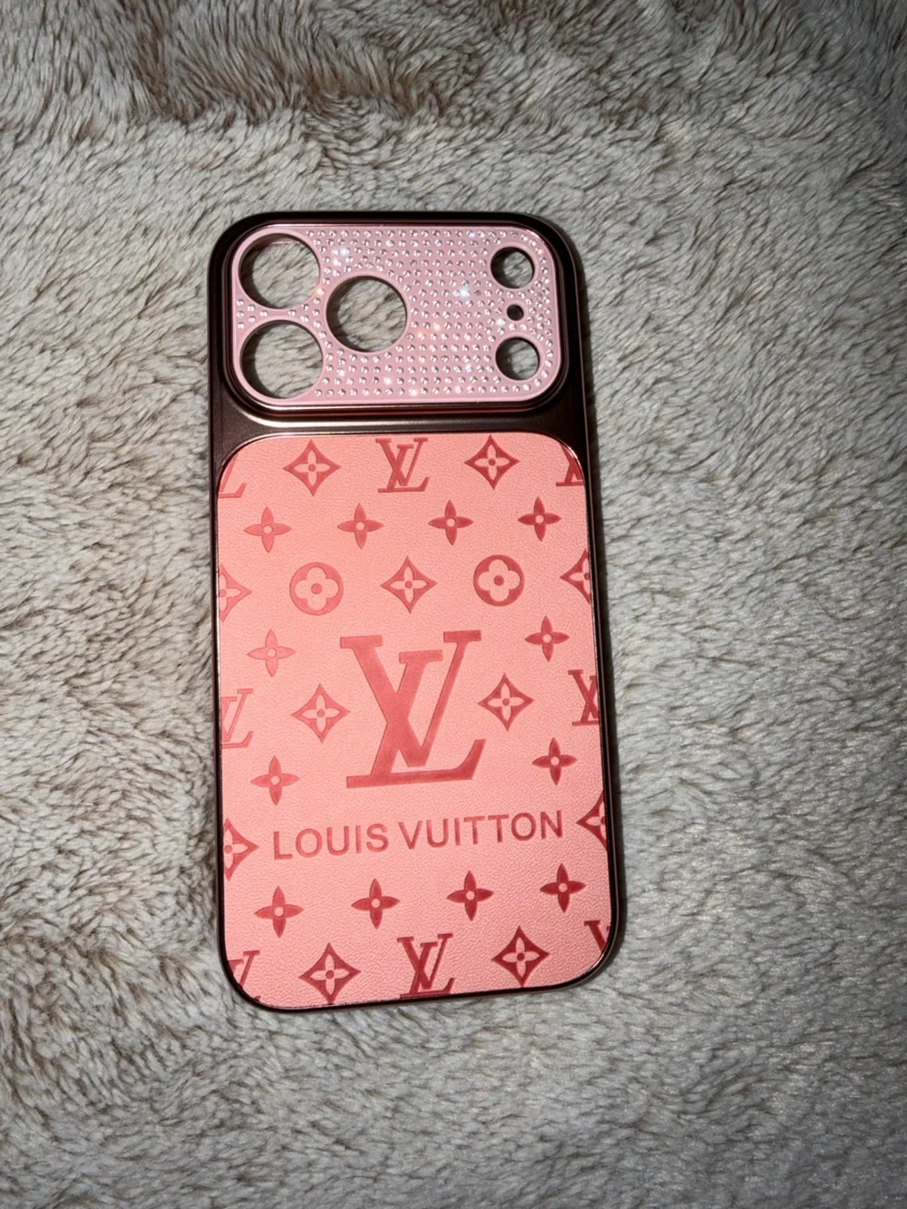17 pro max Pink Monogram Phone Case with Crystal Camera Accent